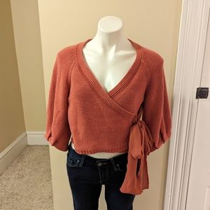 Anthropologie Guinevere dark orange wrap sweater size L